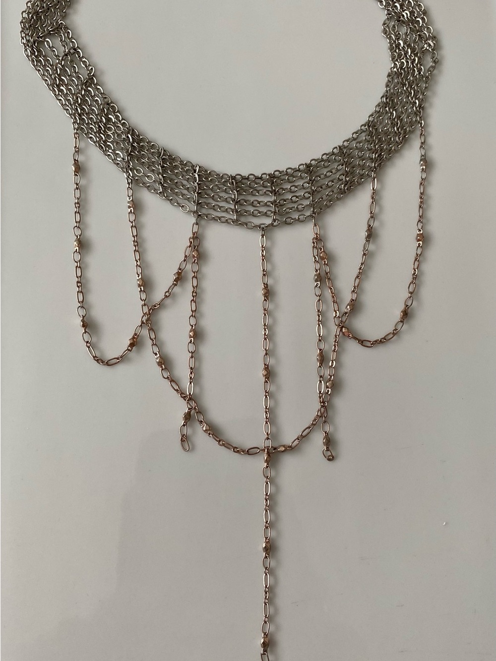 Delicate Multi-Chain Layered Necklace in Silver and Rose Gold